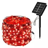 Catena luminosa di 100 microled 10 METRI led ad energia solare con picchetto a pannelli da esterno per albero di Natale decorazioni eventi matrimoni feste BY WISDOM (LUCE ROSSA)