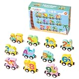 FeLeA Trenino Legno Giocattolo, Dinosauri Treno Giochi, Magnetico Giocattoli Treno Dinosauro per Bambini, Numero 0-9 Treno Set Piccolo Auto Regalo Educativi Montessori Ragazzi Ragazze 2 3 4 5 Anni