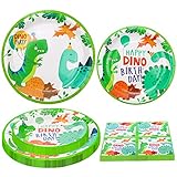 Inspireyee 120 Pcs Party Decoration Plate, Tovaglioli Set di stoviglie a tema dinosauro Piatto di buon compleanno dinosauro Piatto Dino tazze tovaglioli Dino T-Rex Party Decorazione Set per 40 persone