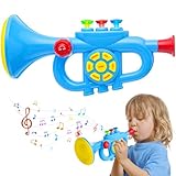 Luckits Tromba Giocattolo, Tromba Corno con Musica Tromba Giocattolo Portatile per Tromba Bambini in plastica Giocattolo con Strumento Musicale Illuminato, Tromba Giocattolo Regalo per Bambini (blue)