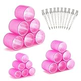 Bigodini, 28pezzi Bigodini Grandi Set Bigodini Autoadesivi Bigodini Non Riscaldati con 10 Fermagli per Capelli Di Diverse Lunghezze Rosa