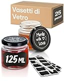 Praknu 25 Vasetti di Vetro da 125 ml - Con Etichette e Pennarello - Ermetici - Lavabili in Lavastoviglie - Ideali per Bomboniere