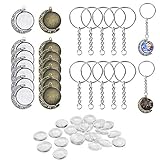 Woohome 18 MM Pendentif Plateaux, 12 PCS Mondrotation Doppelseite Plateaux Pendentif, 24 PCS Cabochon Verre Dômes, 10 PCS Porte-Clés pour La Fabrication de Bijoux