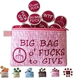 Big Bag of F*CKS to Give Zipper Pouch - Funny Embroidery Pocket Token, Handmade 3D F*Ck Embroidered Badge, Sarcastic Gag Funny Birthday Christmas Stress Relief Gift Zipper Pouch (Pink)