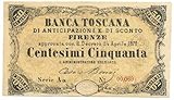 Cartamoneta.com 50 CENTESIMI Banca Toscana ANTICIPAZIONE Sconto Firenze N. AA 00,069 1870 SUP 18411/IV