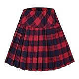 Urban GoCo Donna Versatile Plaid Pieghe Mini Gonna da Plissettata Vita Elastica Scozzese Gonna #5 Rosso M