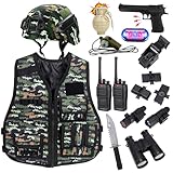 RedCrab Costume di Soldato per Bambini, Costume Militare Bambino, Include Elmetto Militare, Gilet Militare, Walkie-Talkie e Altri Accessori, Soldato Gioco di Ruolo Halloween Carnevale Costume