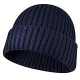 NLAND Unisex Berretto Invernale in Maglia Cappello Uomo Donne Beanie Hat Berretti Colori Solidi Taglia Unica (Blu Navy, Taglia Unica)