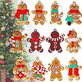 12 Pezzi Omino Pan di Zenzero Natale, Pan Zenzero Ornamento per Albero di Natale Decorazioni Natalizie da Appendere, Gingerbread Man Ornamento Appeso Pendenti con Spago