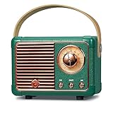 PRUNUS J-999 Altoparlante Bluetooth Retrò, Mini Radio Fm, Radio Vintage Portatile Ricaricabile, Supporto TF/AUX/USB, Chiamate in Vivavoce, Adatto Famiglia, Cucina, Da Tavol, Oregalo per Donne(Verde)