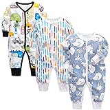 amropi Bambino Pagliaccetto 3 Pezzi Pigiama Ragazzi Ragazze Manica Lunga Cotone Tutine Nero/Bianco/Blu, 12-18 Mesi