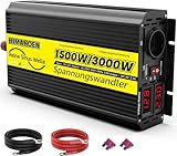 1500W/3000W Pura Sinusoidale Inverter a Onda Sinusoidale Pura da 12V a 230V Convertitore di Tensione a Onda Sinusoidale Pura, per Camper, Camion, Con Porte di Ricarica USB Integrate 5V/2.1A