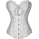 PhilaeEC Corsetto con pizzo e raso da donna, lingerie da sposa, con slip, bianco, XXXL