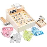 New Classic Toys- Eitech GmbH 10651 Registratore di Cassa con Soldi, Scanner e Carte bancarie, Accessori per Carica, in Legno, Colore Set-Bianco