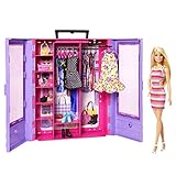 Barbie Fashionistas Armadio Moda Look Playset con bambola, richiudibile e trasportabile, abiti, accessori e grucce, Giocattolo e regalo per Bambini 3+ Anni, HJL66