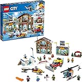 LEGO City Town Stazione Sciistica con Elicottero, Spazzaneve Mobile, Motoslitta e 2 Edifici, Set Invernale, 60203