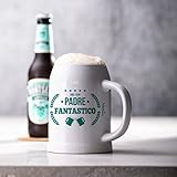 HappyMots Boccale da Birra Festa del Papà | Realizzato in Ceramica Bianca di Alta Qualità | Capacità di 700 ml | Adatto per Microonde e Lavastoviglie | Regalo Originale per il Padre