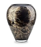 Terroso – Vaso – Vetro nero soffiato a bocca – Aspetto lussuoso, elegante e raffinato – 33 cm di altezza – Effetto marmo – Vaso per fiori