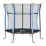 HOMCOM Tappeto Elastico per Bambini 3-10 Anni Φ163.5x163.5cm, Trampolino da Giardino con Rete di Sicurezza e Corde Elastiche, Blu e Nero