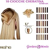 10 CIOCCHE EXTENSION CAPELLI VERI ALLA CHERATINA 55/60 cm LISCI 100% NATURALI SHE ORIGINAL