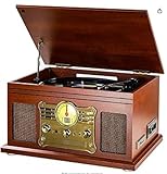 Mersoco Giradischi Vinile Bluetooth con altoparlanti stereo, Convertitore LP da vinile a MP3 con CD, lettore di cassette, radio FM, Aux in e prese per cuffie