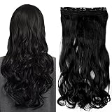 SEGO 60cm One Piece Clip Hair Extension Capelli Lunghi Veri Mossi [Nero Scuro] Fascia Unica con 5 Clip Ondulati 3/4 Full Head 120g