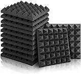 Pannelli Fonoassorbenti Piramidali, 30 x 30 x 5 cm, 12 Pezzi Pannelli Fonoassorbente per Podcasting, Studi di Registrazione, Uffici, Home Learning, Pannello Fonoassorbente (Nero)
