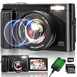 4K Macchina Fotografica, 48MP Autofocus Fotocamera Digitale con 32G Scheda, 2.7   180°Schermo Ribaltabile Video Fotocamer 16X Digitale Zoom con Flash, Fotocamera per Adolescenti Principianti Adulti