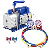 VEVOR Pompa per Vuoto 3CFM 1/4HP, Pompa a Vuoto per Refrigerazione da 85 Lt/min con Manometro AC/DC, Pompa a Vuoto R12, R22 o R134a