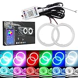 Qasim 1 paio da LED COB Fari Angel Eyes Halo Rings Anello Halo Occhi d Angelo Universale per Auto da Moto DRL Spia Faro con Coperchio Controllo dell APP mobile Bluetooth 12V DC 60MM 60SMD RGB