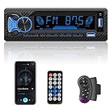 RDS Autoradio 1 DIN con Controllo Vocale, 2 Bluetooth 5.1 Vivavoce, FM&AM con Posizione&Ricerca, Lettore per Auto iOS&Android, 2 USB/SD/TF/AUX/Ricarica Rapida/SWC, 30 Trasmettitori