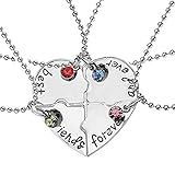 Elegant Rose, set di 4 collanine dell amicizia, con ciondolo a forma di cuore, motivo "Best Friends Forever and ever", regalo creativo per ragazze, in lega