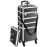 Yaheetech Trolley Trucchi Valigia Make Up 5 in 1 per Estetista Parrucchiere Professionale con Coperchio Supplementare Beauty Case Grande Porta Cosmetici da Viaggio Nero