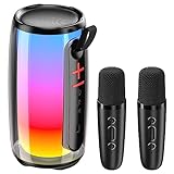 ALPOWL Karaoke Professionale Completo, Karaoke con 2 Microfono, Un clic per Annullare il Suono Originale, Altoparlante da 20W, 11 Modalità Ambientali RGB, Cassa Karaoke supporto Bluetooth/USB/TF/AUX