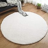 Liveinu Tappeto Shaggy Rotondo Tappeti Soggiorno Pelo Lungo Antiscivolo Lavabili Moderni Moquette Ø 80 cm Bianco