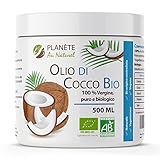 Olio di Cocco Bio 500 ml - Planète au Naturel - Crudo e Spremuto a Freddo - Puro, Naturale, Non Raffinato - Olio di cocco alimentare - Olio di cocco per capelli