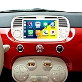 [2+64G] SIXWIN Android 13 Autoradio con CarPlay/Android/Mirror Link per FIAT 500 2007-2015, 7" TouchScreen Schermo Navigatore WiFi RDS FM USB Bluetooth-bianco