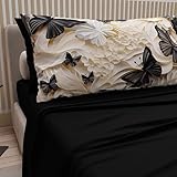 PETTI Artigiani Italiani - Lenzuola in Cotone con Federe in Stampa Digitale, Lenzuola Matrimoniali, Completo Letto Matrimoniale, Mariposa-05-Nero, 100% Made in Italy