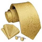 Enlision Cravatta Uomo Oro Paisley Eleganti Set Cravatta e Fazzoletto Gemelli per Matrimonio Festa Cravatte e Pochette Giallo