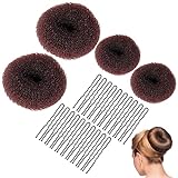 Sularpek Set per Realizzare Chignon, 4 pezzi Chignon a Ciambella+ 20 Forcine Forma di U, per Chignon a Ciambella, per Acconciature Chignon, Set per Capelli per Bambine e Donne(Marrone)