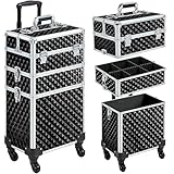 Yaheetech 3 in 1 Valigia Valigetta Trucchi Trolley Make Up Professionale Cosmetici Portatile in MDF e Lega di Alluminio per Parrucchieri Nero 35 x 23,5 x 67,5 cm