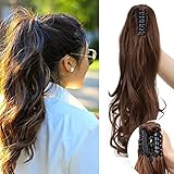 SEGO Coda Capelli Extension Clip Pinza Ricci Mossi 45cm # Castano Chiaro - Posticci per Donna Ponytail Natural Hair di Nuova Tecnologia 140g Fascia Unica