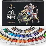 Castle Art Supplies Set di Vernici Acriliche, 48 x 22 ml | Set Tutto Incluso per Principianti e Artisti Adulti | Colori Intensi | Adatte a Varie Superfici | Con Fantastico Cofanetto di Presentazione