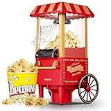 HOUSNAT Macchina Popcorn, Macchina per Pop Corn Retrò per la Casa Aggiornata, Aria Calda 1200W, Sana e Senza Calorie, Funzionamento Con un Pulsante e Facile da Pulire, Serata al Cinema e Natale