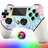 AceGamer Controller OLED Wireless per PS4,Design personalizzato White Crack con luce RGB,batteria da 1000mAh e jack audio da 3,5mm,Gamepad compatibile con PS4/Slim/Pro/Windows PC! (Bianco-Illuminato)