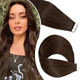 Elailite Extension Adesive Capelli Veri Biadesivo 20 Ciocche Biadesive Tape 100% Remy Human Hair Naturali 25cm 30g #4 Marrone Cioccolato