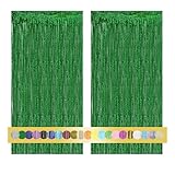 Montegoni 2 Pezzi 1x2.5m Verde Tende Metalliche Feste con Frange Scintillanti, Decorazione Lamina Glitter per Capodanno, Compleanno, Baby Shower, Festa di Nozze | Frange di Lamina per Decorazione