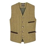 Walker & Hawkes, gilet da uomo in tweed, gilet formale in teflon Light Sage 3XL