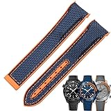 COEPMG 20mm 22mm orologio bracciale per Omega 300 SEAMASTER 600 PLANET OCEAN fibbia pieghevole silicone nylon cinturino accessori orologio cinturino cinturino (colore: blu arancione, dimensioni: 22mm)