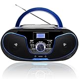 LONPOO Lettore CD Boombox Portatile - Stereo con Radio FM, Ingresso Bluetooth, USB, AUX, Uscita Auricolari, Audio Domestico Compatto, AC o Alimentato a Batteria